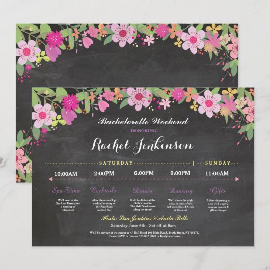 Uitnodiging voor Bachelorette-activiteiten Bruidsf (Voorkant / Achterkant)