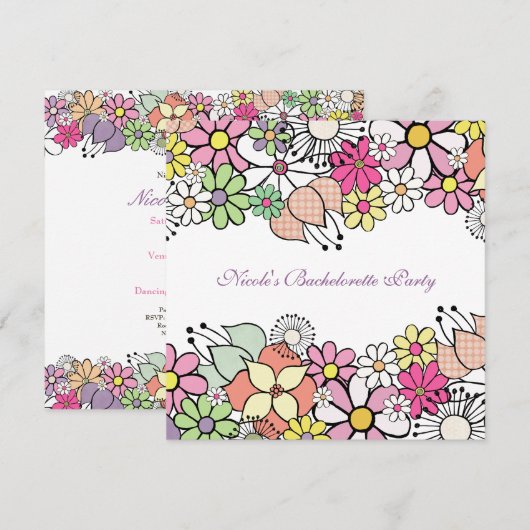 Uitnodiging voor Bachelorette Bright Blossom (Voorkant / Achterkant)