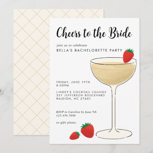 Uitnodiging voor Bachelorette Cocktailparty (Voorkant / Achterkant)