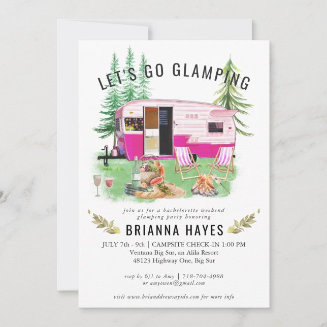 Uitnodiging voor Bachelorette Glamping Kampeerweek (Voorkant)