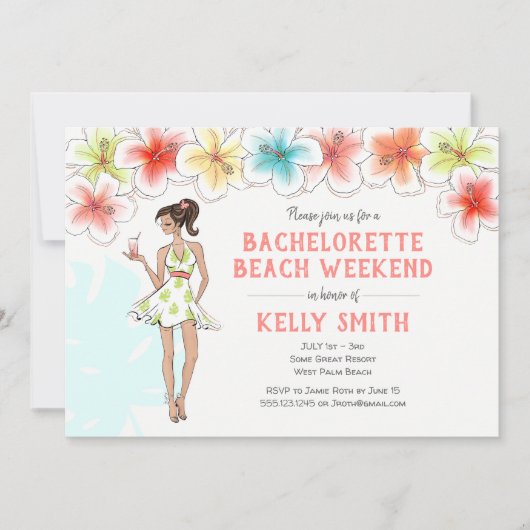 Uitnodiging voor Bachelorette Strand Weekenduitsta (Voorkant)