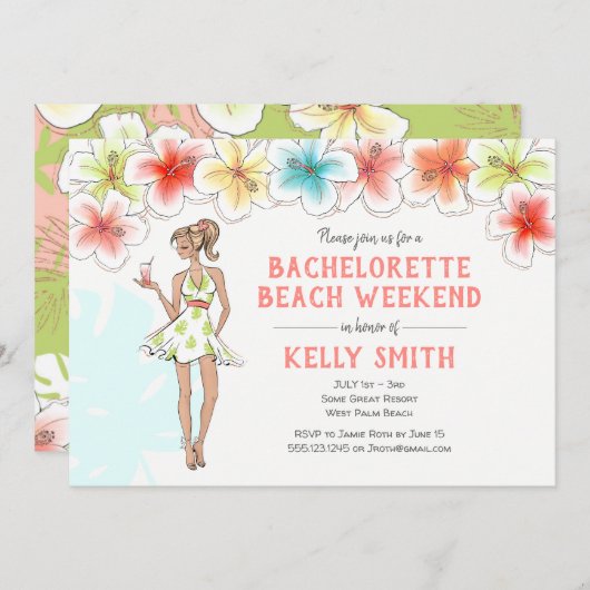 Uitnodiging voor Bachelorette Strand Weekenduitsta (Voorkant / Achterkant)