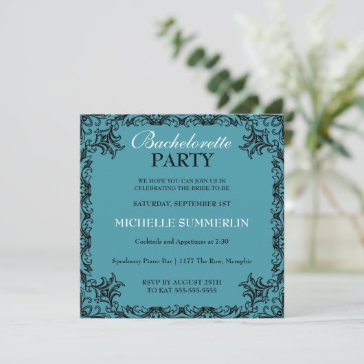 Uitnodiging voor Bachelorette uit de zwarte Chic B (Staand voorkant)