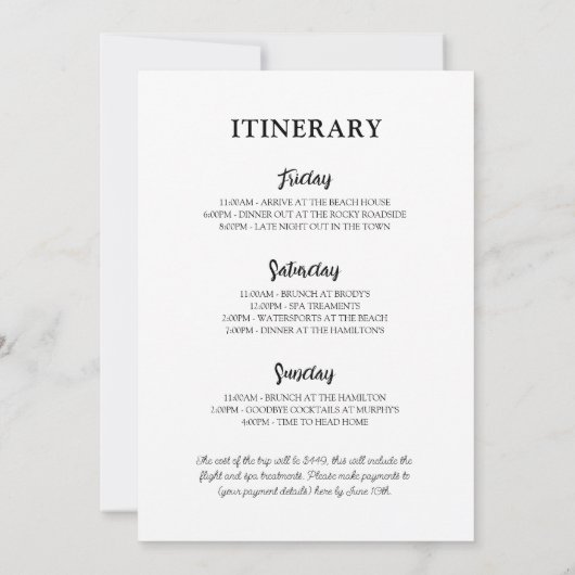 Uitnodiging voor Bachelorette Weekend Vakantie Rei (Achterkant)