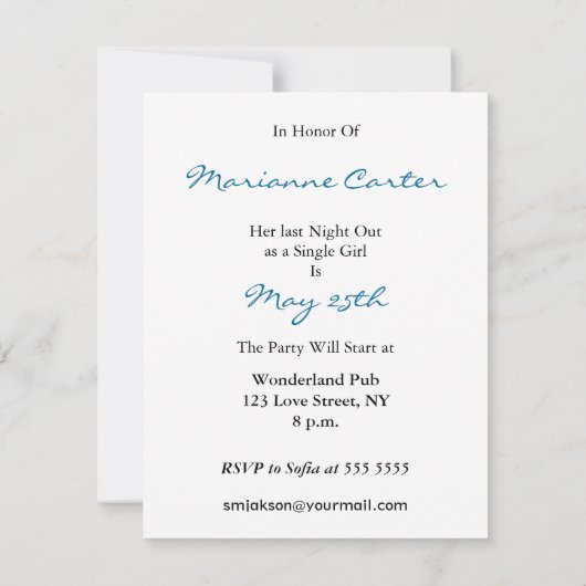 Uitnodiging voor Bachlorette (Achterkant)