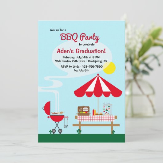 Uitnodiging voor backyard BBQ Party (Staand voorkant)