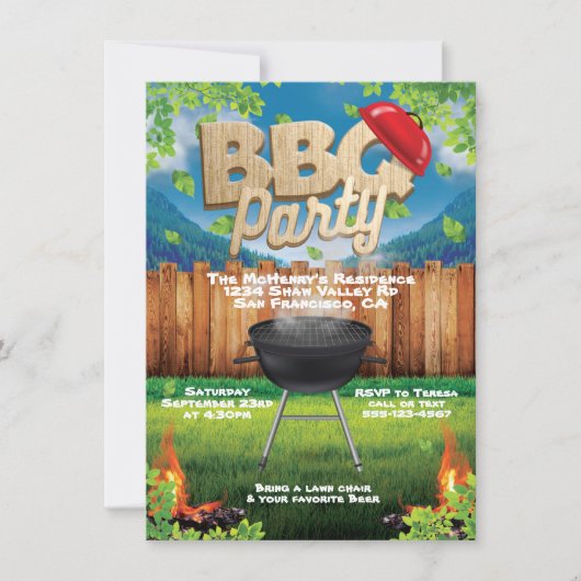 Uitnodiging voor backyard BBQ Party (Voorkant)