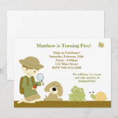 Uitnodiging voor backyard Explorer Birthday Party (Voorkant / Achterkant)