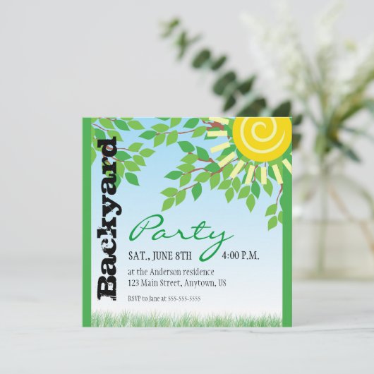 Uitnodiging voor backyard-partij (Staand voorkant)