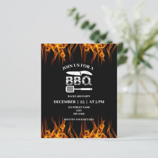 Uitnodiging voor backyard-partij BBQ (Staand voorkant)