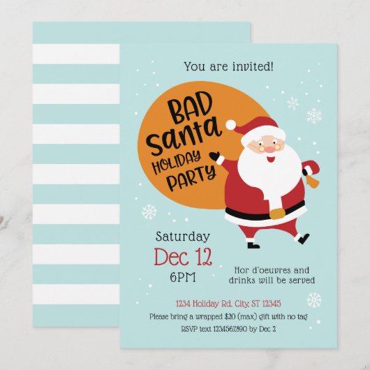 Uitnodiging voor Bad Santa Holiday Party (Voorkant / Achterkant)
