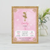 Uitnodiging voor Ballerina Gold- en roze-verjaarda (Staand voorkant)