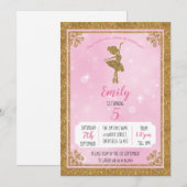 Uitnodiging voor Ballerina Gold- en roze-verjaarda (Voorkant / Achterkant)