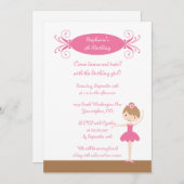 Uitnodiging voor ballerina-verjaardagsfeest voor j (Voorkant / Achterkant)