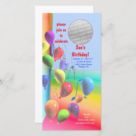 Uitnodiging voor ballonmuur van Birthday Party (Voorkant / Achterkant)