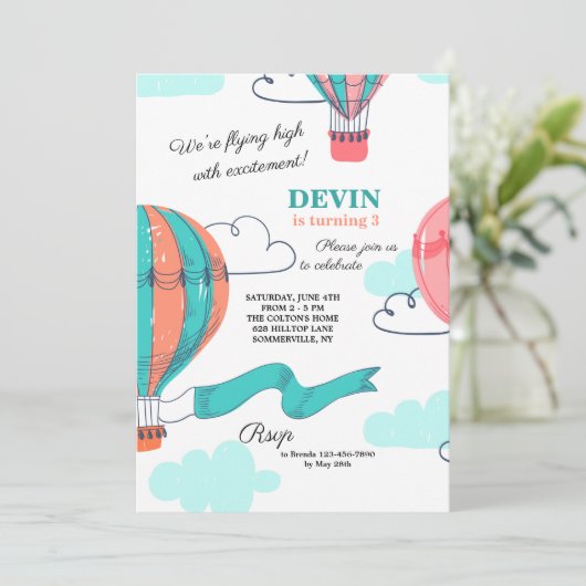 Uitnodiging voor ballonvaart (Staand voorkant)