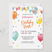 Uitnodiging voor ballonverjaardag Bash (Voorkant)