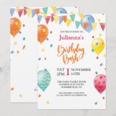 Uitnodiging voor ballonverjaardag Bash (Voorkant / Achterkant)