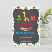 Uitnodiging voor ballonverjaardagsfeestje (Staand voorkant)