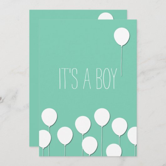 Uitnodiging voor Balloon Baby Boy (Voorkant / Achterkant)