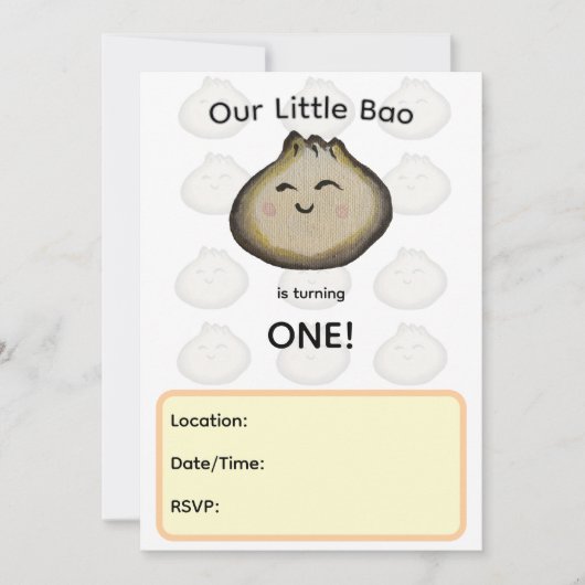 Uitnodiging voor Bao Dumpling-verjaardagsfeestje (Voorkant)