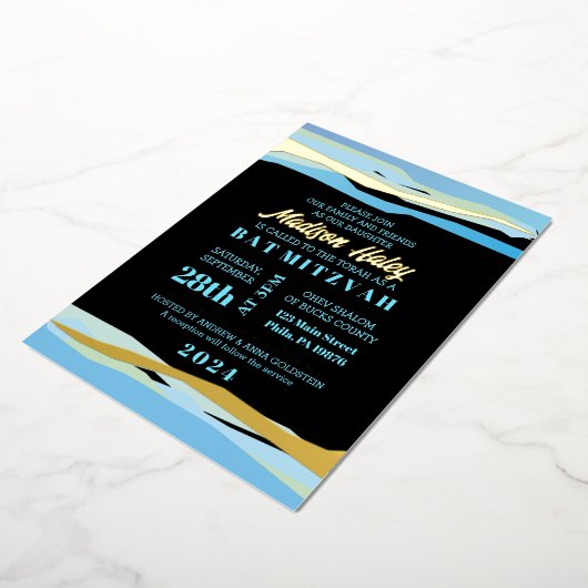 Uitnodiging voor Bar/Bat Mitzvah met goud folie (Gedraaid)