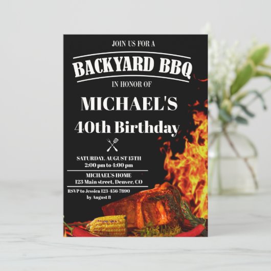 Uitnodiging voor Barbeque-verjaardag als achtergro (Staand voorkant)
