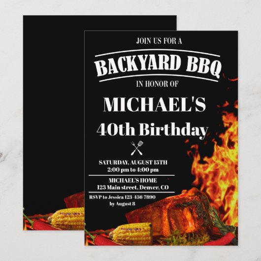 Uitnodiging voor Barbeque-verjaardag als achtergro (Voorkant / Achterkant)