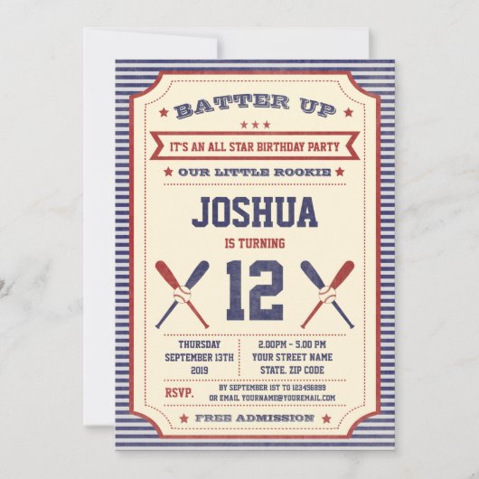  uitnodiging voor Baseball Baseball Ticket (Voorkant)