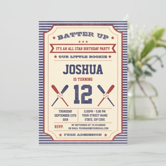 uitnodiging voor Baseball Baseball Ticket (Staand voorkant)