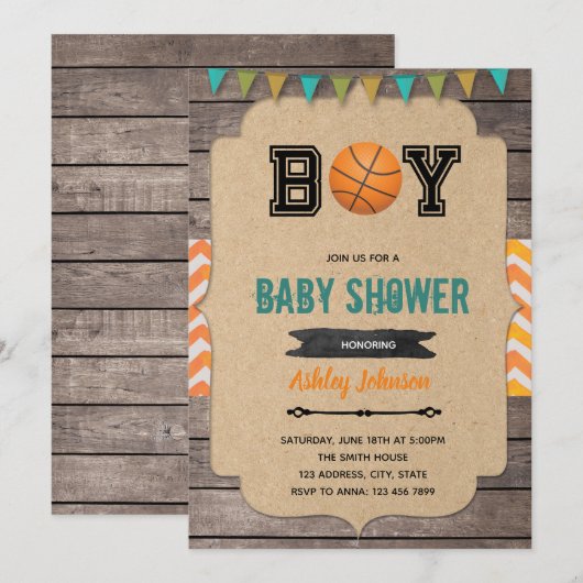Uitnodiging voor Basketball baby shower (Voorkant / Achterkant)