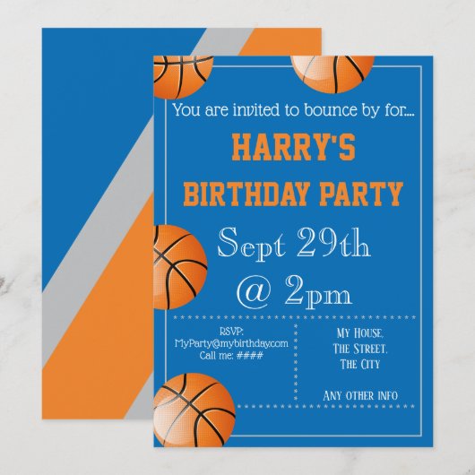 Uitnodiging voor Basketball Party (Voorkant / Achterkant)