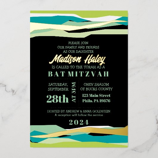 Uitnodiging voor Bat Mitzvah-feest in Mint Bar met (Voorkant)