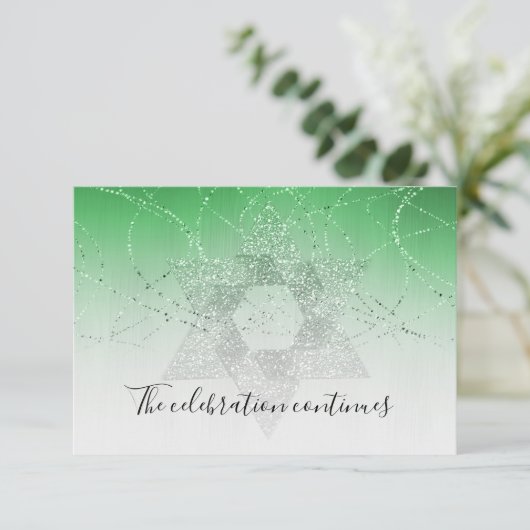 Uitnodiging voor Bat Mitzvah groene ster glinstere (Staand voorkant)