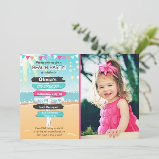 Uitnodiging voor batchvakantiebeach voor beach bea (Staand voorkant)