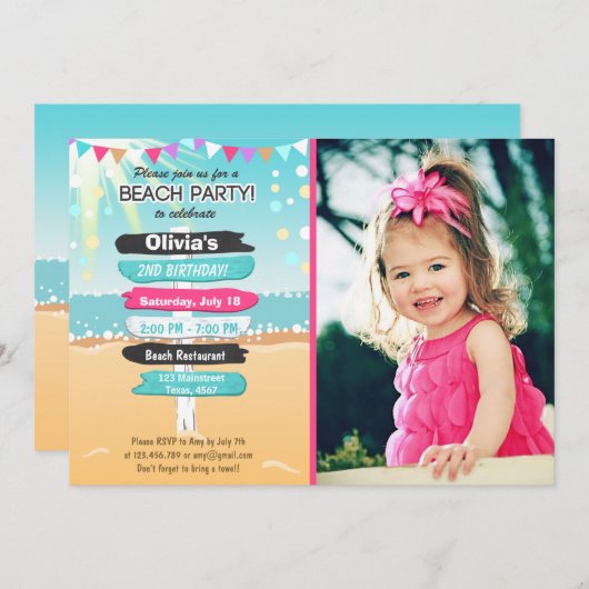 Uitnodiging voor batchvakantiebeach voor beach bea (Voorkant / Achterkant)