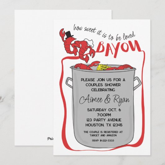 Uitnodiging voor Bayou Kreeften Koken (Voorkant / Achterkant)