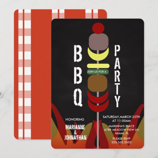 Uitnodiging voor BBQ-feest met vleesspiesjes (Voorkant / Achterkant)