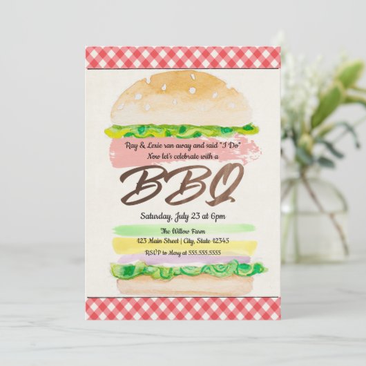 Uitnodiging voor BBQ-huwelijksreceptie (Staand voorkant)