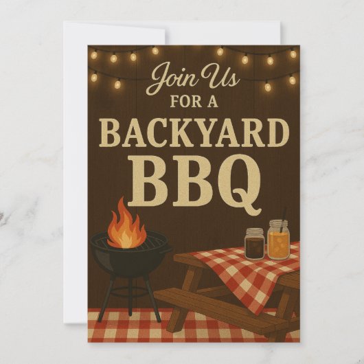 Uitnodiging voor BBQ in de achtertuin | Rustieke z (Voorkant)