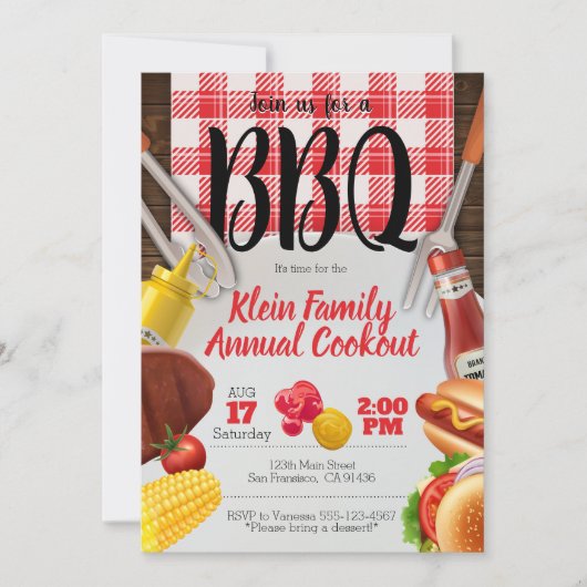 Uitnodiging voor BBQ of picknick voor koken buiten (Voorkant)