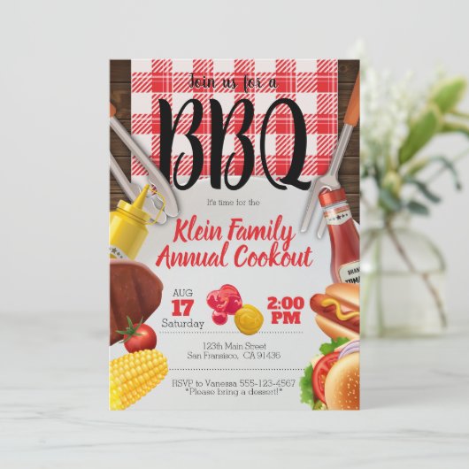 Uitnodiging voor BBQ of picknick voor koken buiten (Staand voorkant)