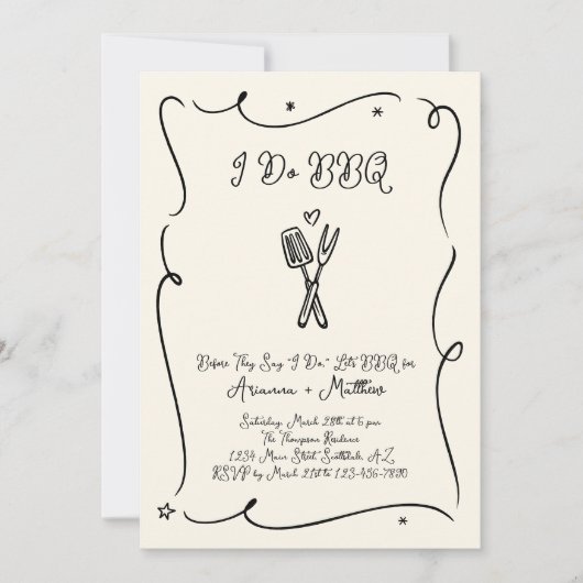 Uitnodiging voor BBQ repetitie diner (Voorkant)