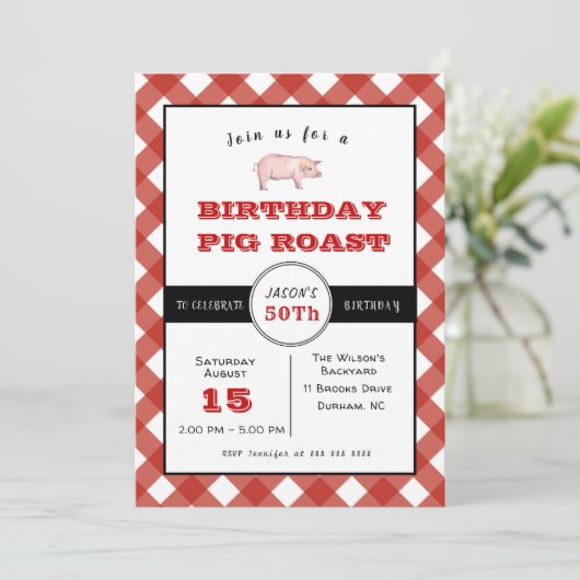 Uitnodiging voor BBQ-varkensfeest verjaardagsfeest (Staand voorkant)