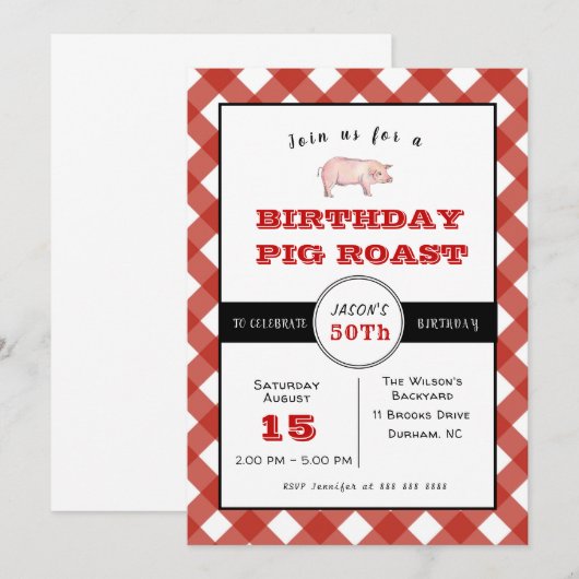 Uitnodiging voor BBQ-varkensfeest verjaardagsfeest (Voorkant / Achterkant)