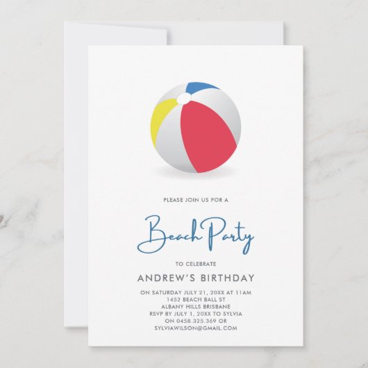 Uitnodiging voor Beach Ball Pool Party (Voorkant)