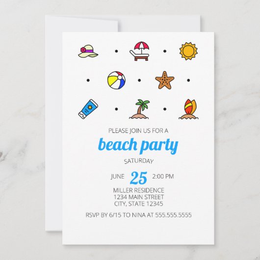 Uitnodiging voor Beach Icons Party (Voorkant)