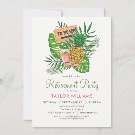 Uitnodiging voor Beach Retirement Party (Voorkant)