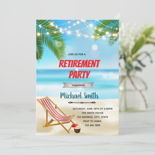 Uitnodiging voor Beach Retirement Party (Staand voorkant)