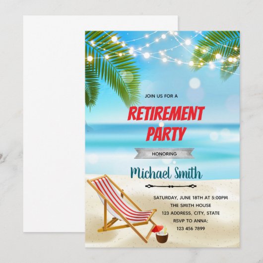 Uitnodiging voor Beach Retirement Party (Voorkant / Achterkant)
